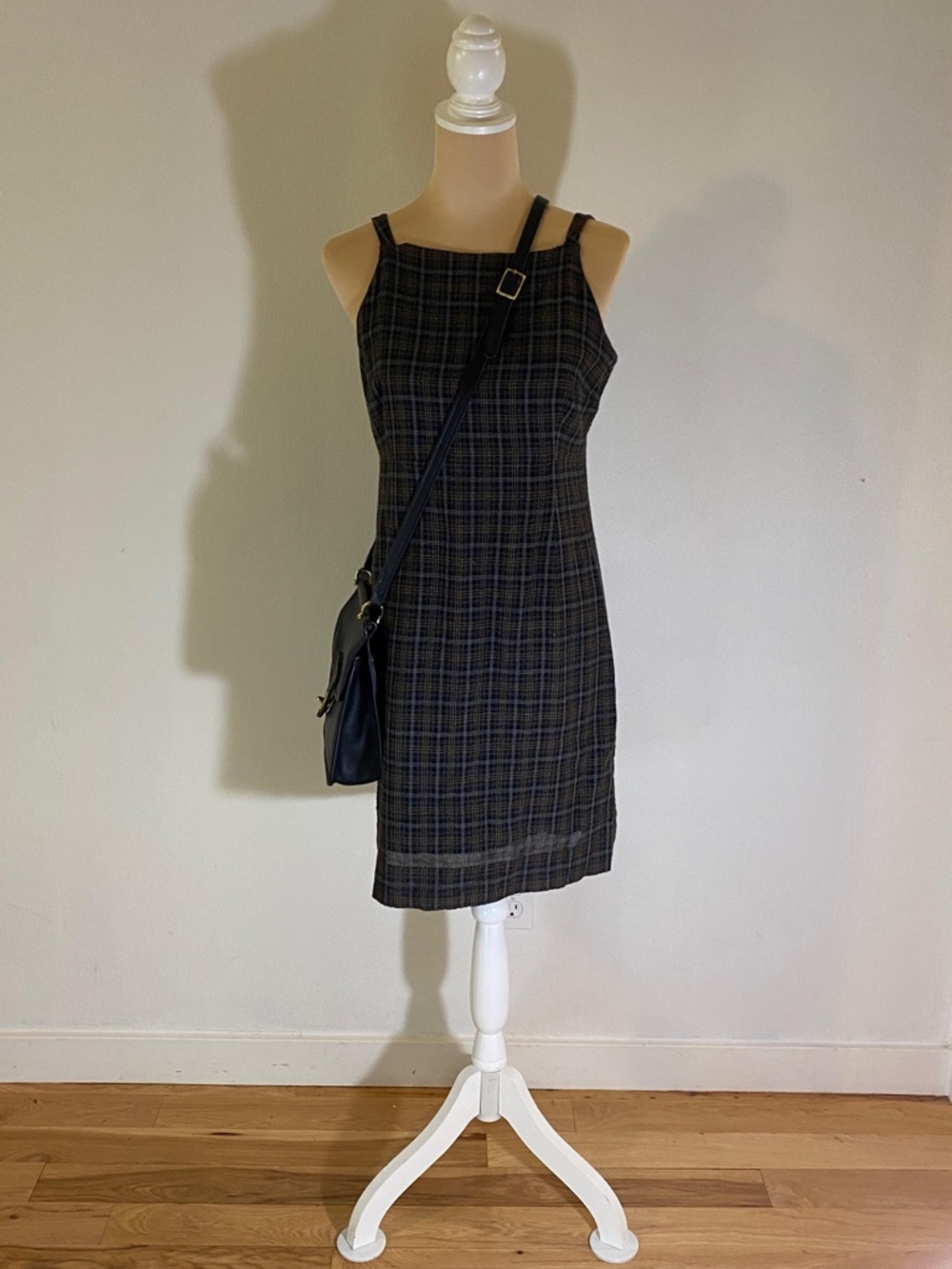 Vintage Esprit De Corp Plaid Pinafore V-Back Form-fitting Jumper Dress 9/10
